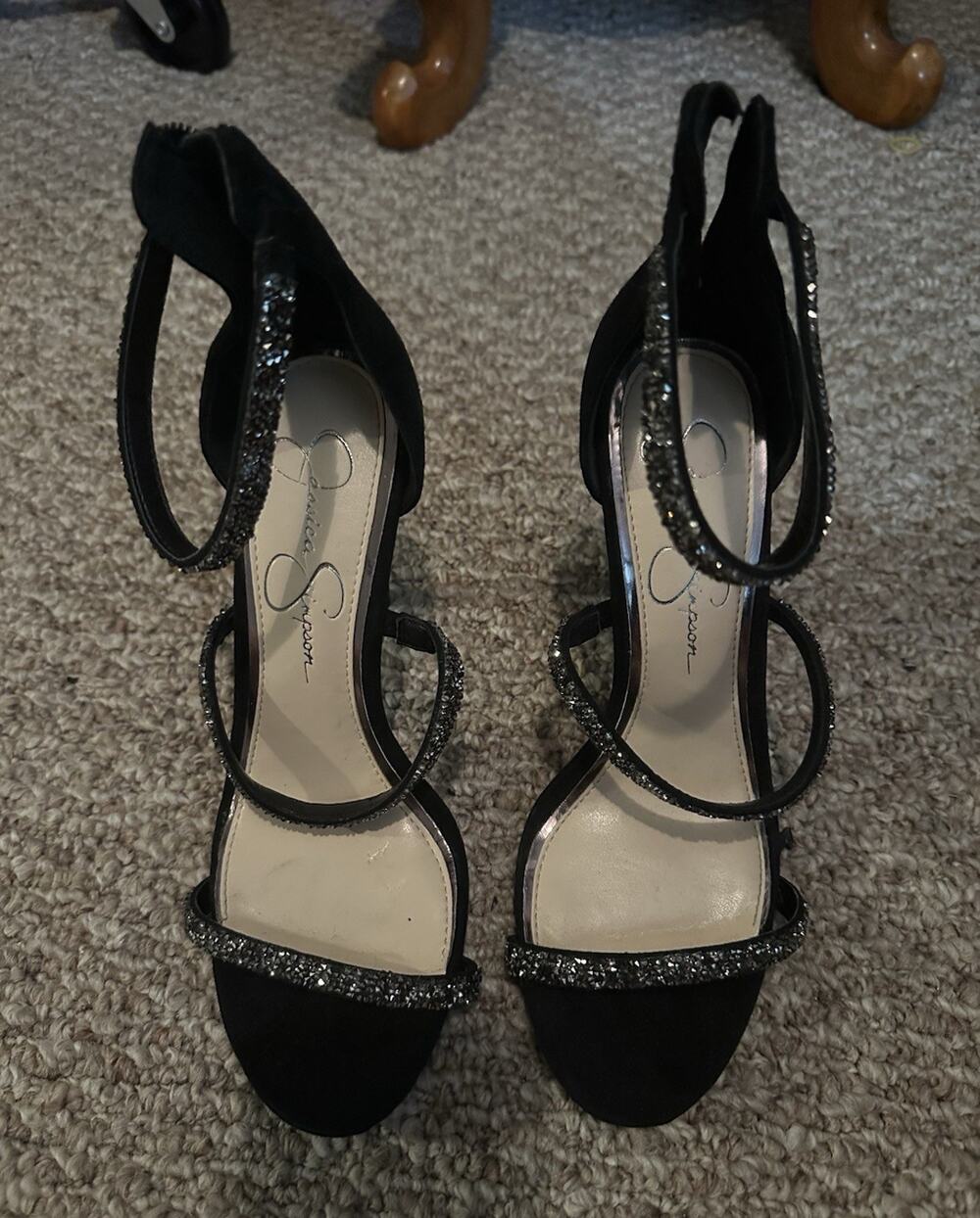 Jessica Simpson Women’s Black Strappy Glitter Open Toe Ankle Strap Size 8